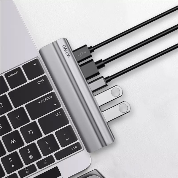 Перехідник для Макбука (Юсб Хаб) Адаптер 8 в 1 WIWU T9 HUB (Type-C до USB 3.0, USB 2.0, HDMI, SD, TF, PD) Gray