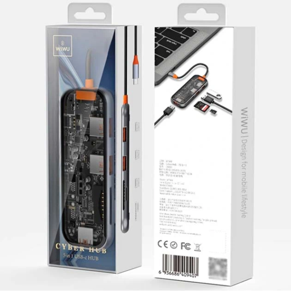 Адаптер Wiwu CB005 USB-C Hub Cyber 5in1 (Gray)