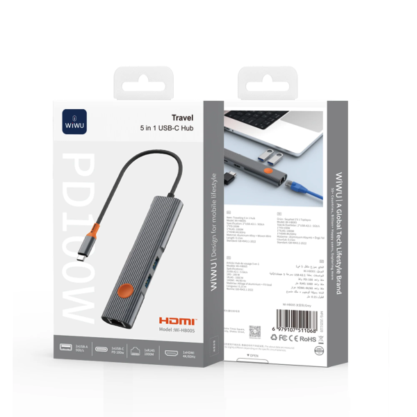 Адаптер Wiwu Cyber HB005 USB-C Hub 5in1 (Gray)