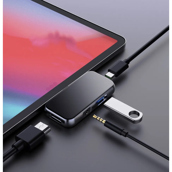 Адаптер WIWU T5 Pro 4in1 (1xHDMI+1x3.5MM+1xUSB3.0+1xType-C)