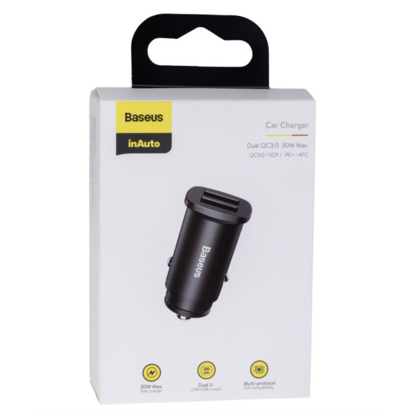 Автомобильное зарядное устройство Baseus Square Dual-USB Quick Charge Car Charger Black