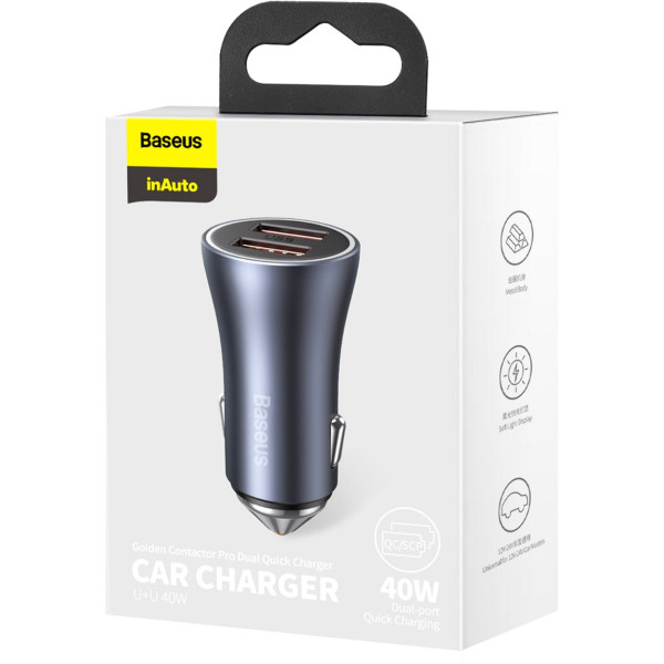 Автомобильное зарядное устройство Baseus Golden Contactor Pro Dual Q.C. Car Charger + U 40W Dark Gray
