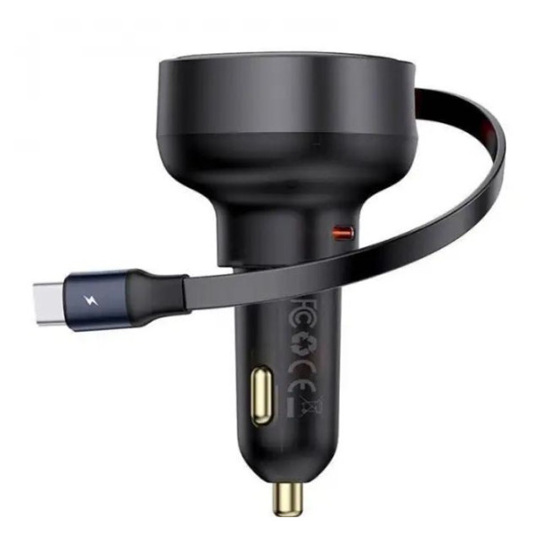 АЗУ Baseus Enjoyment Pro Car Charger USB  + Retractable C & iP Cable 60w (Black)