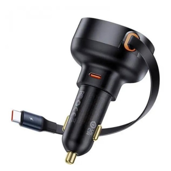 АЗУ Baseus Enjoyment Pro Car Charger USB  + Retractable C & iP Cable 60w (Black)