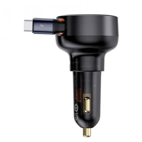 АЗУ Baseus Enjoyment Pro Car Charger USB  + Retractable C & iP Cable 60w (Black)