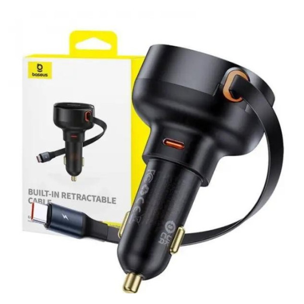 АЗУ Baseus Enjoyment Pro Car Charger USB  + Retractable C & iP Cable 60w (Black)