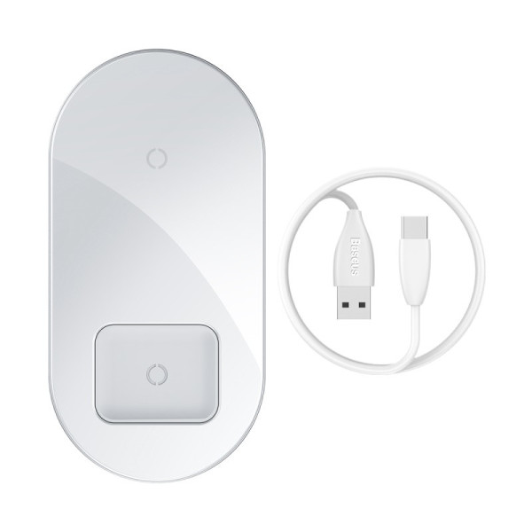 Бездротовий зарядний пристрій Baseus Simple Wireless Charger 18W Max 2в1 (White)