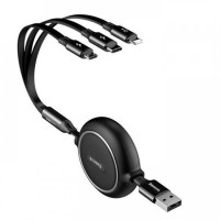 Кабель Baseus Golden Loop Three-in-One Elastic USB-microUSB/Lightning/USB Type-C, 1.2м Black