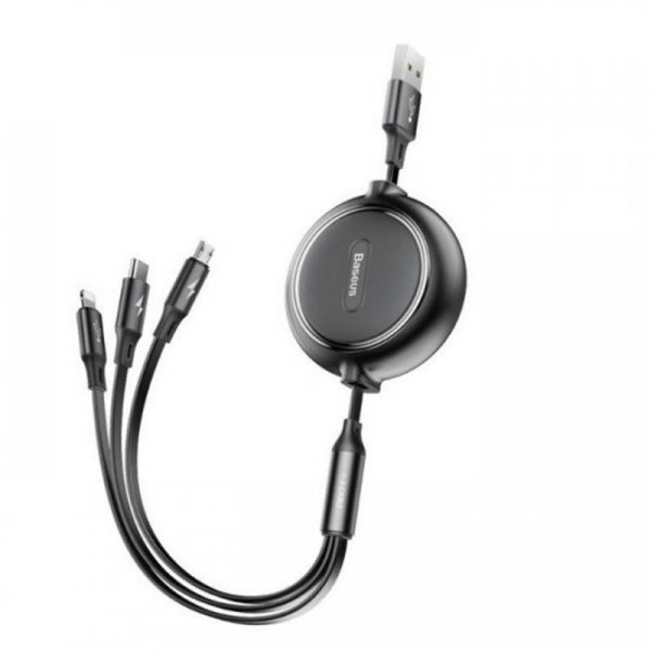 Кабель Baseus Golden Loop Three-in-One Elastic USB-microUSB/Lightning/USB Type-C, 1.2м Black