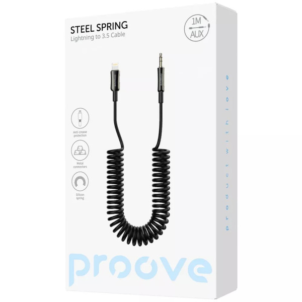 Кабель AUX Proove Steel Spring Lightning to 3.5 (1m) (Black)