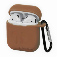 Чехол для Airpods LOGO с карабином Brown