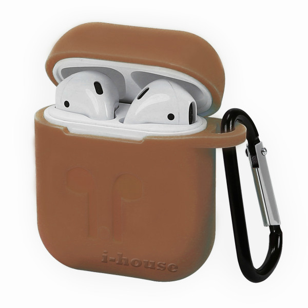 Чехол для Airpods LOGO с карабином Brown