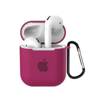 Чехол для AirPods 1 / 2 Silicone Case with Apple (Red Raspberry)