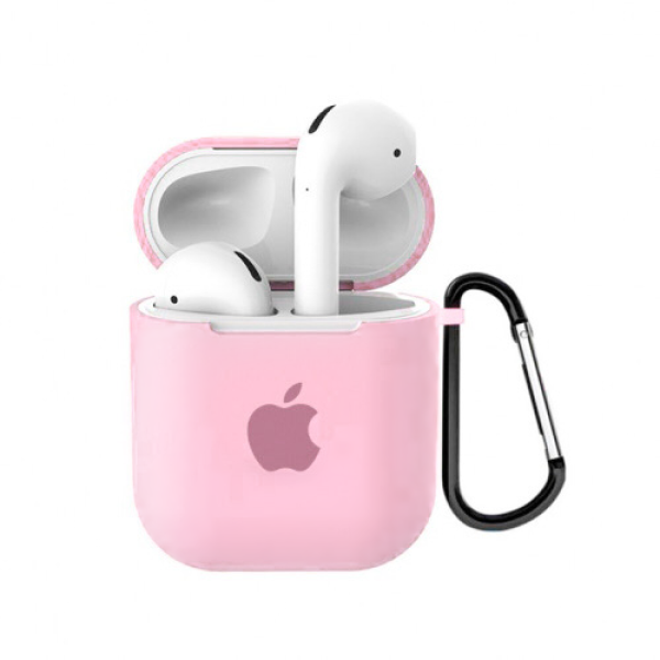 Чехол для AirPods 1 / 2 Silicone Case with Apple (Light Pink)