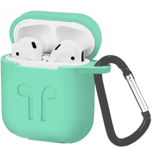 Чехол на AirPods 1/2 LOGO с карабином (Sea Blue)