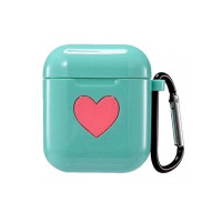 Чехол на AirPods 1/2 Silicone Case Love с карабином (Sea Blue)