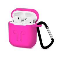 Чехол на AirPods 1/2 LOGO с карабином (Magenta)