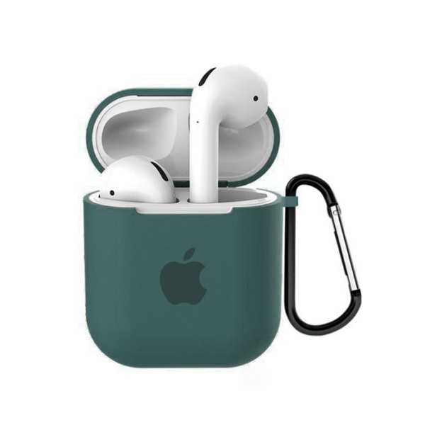 Чохол для AirPods 1/2 Silicone Case with Apple (Pine Green)