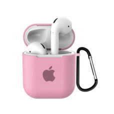 Чохол для AirPods 1/2 Silicone Case with Apple (Pink)