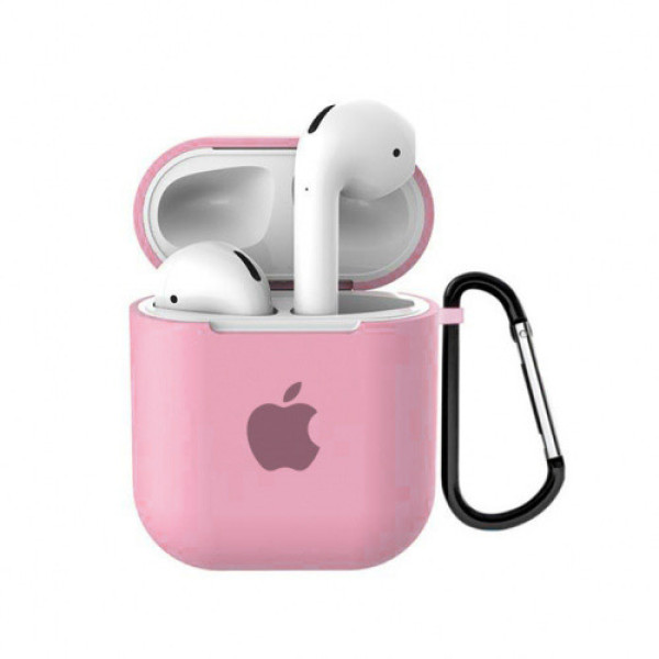 Чехол для AirPods 1 / 2 Silicone Case with Apple (Pink)