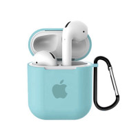 Чехол для AirPods 1 / 2 Silicone Case with Apple (Sea Blue)