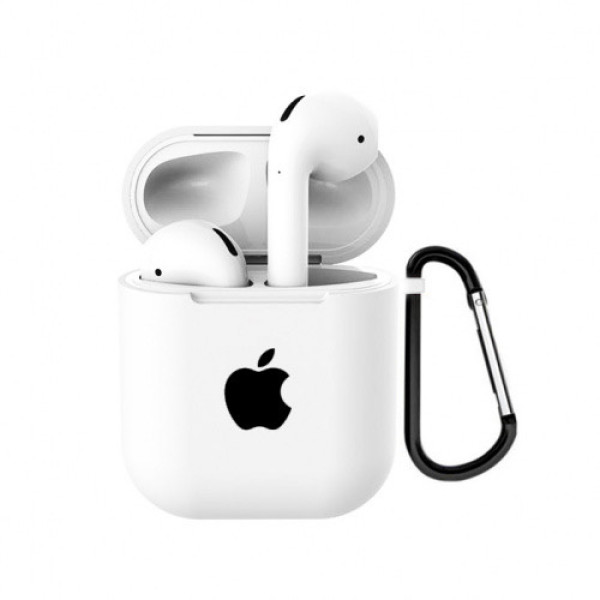 Чохол для AirPods 1/2 Silicone Case with Apple (White)