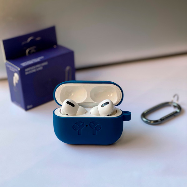 Чохол для AirPods Pro Silicone Logo з карабіном (Blue Cobalt)