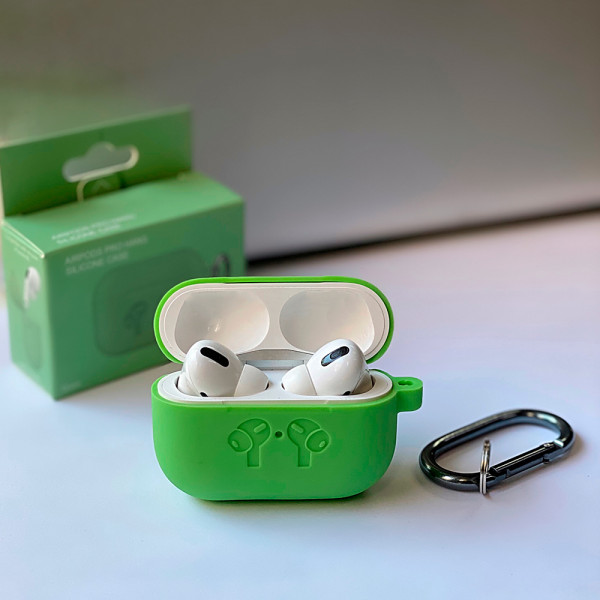 Чехол для AirPods Pro Silicone Logo с карабином (Green)