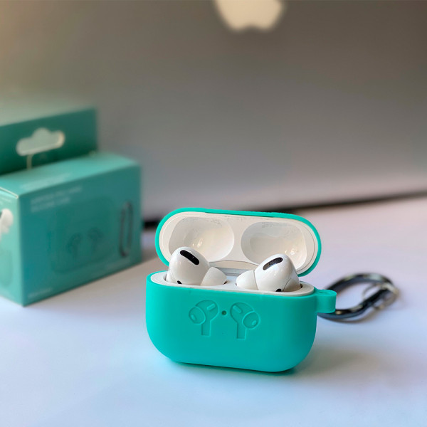 Чохол для AirPods Pro Silicone Logo з карабіном (Marine Green)