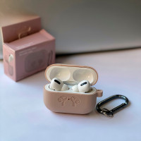 Чехол для AirPods Pro Silicone Logo с карабином (Pink Sand)