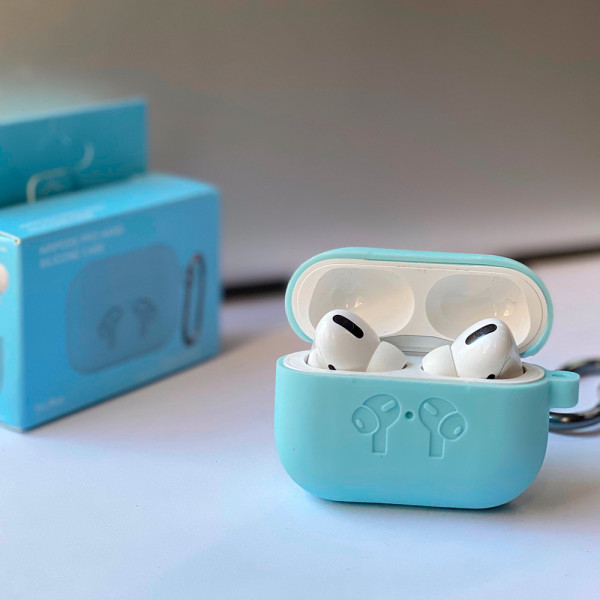 Чехол для AirPods Pro Silicone Logo с карабином (Sky Blue)