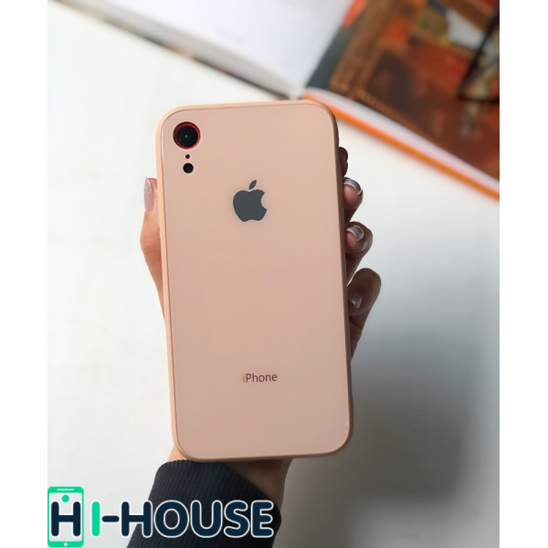 Чехол Glass Pastel color Logo для iPhone XR (Pink Sand)