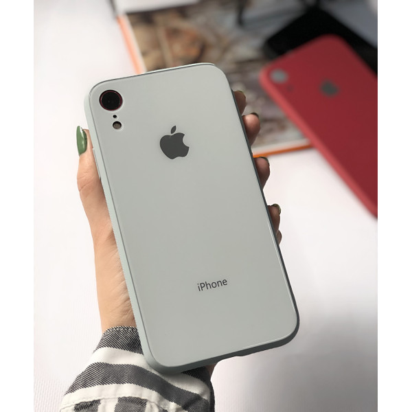 Чехол Glass Pastel color Logo для iPhone XR (Mist Blue)