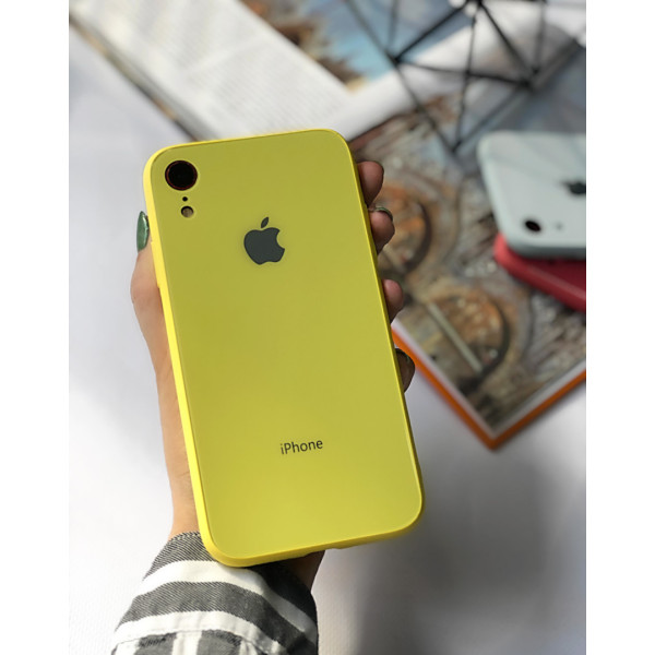 Чехол Glass Pastel color Logo для iPhone XR (Yellow)