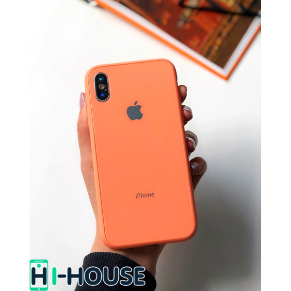 Чехол Glass Pastel color Logo для iPhone XS / X (Peach)