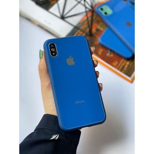 Чохол Glass Pastel color Logo для iPhone XS Max (Blue)