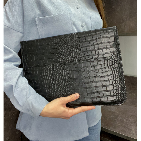 Чехол папка-конверт на MacBook Air/Pro 13.3" Leather Crocodile PU (Black)