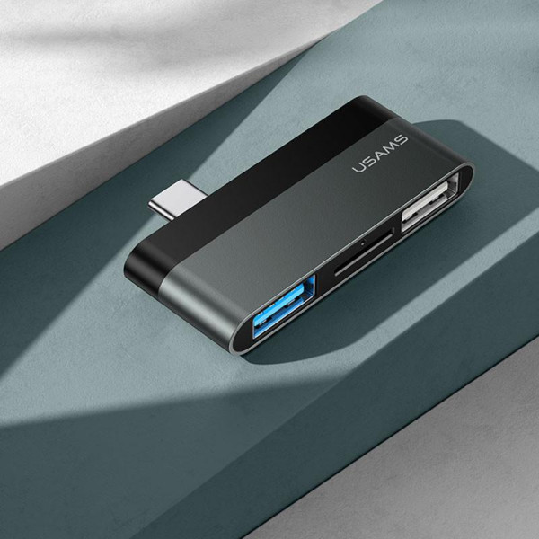 Перехідник HUB Usams SJ463 (Type-C до USB, Micro SD) Gray