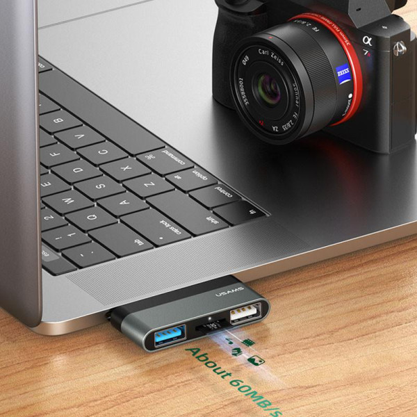 Перехідник HUB Usams SJ463 (Type-C до USB, Micro SD) Gray