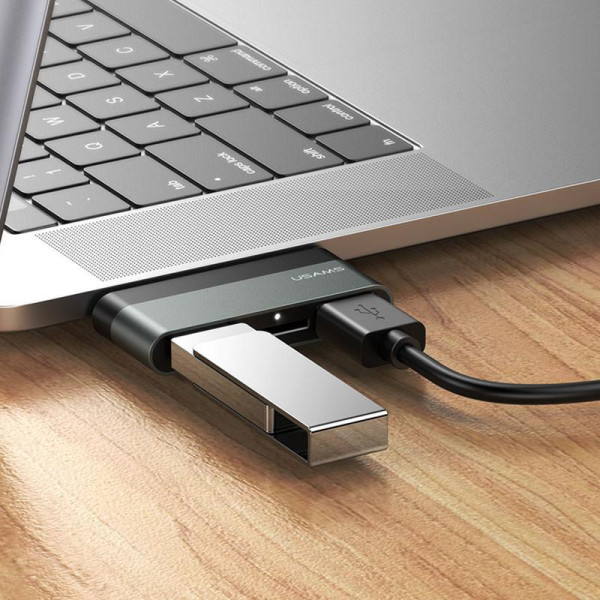 Перехідник HUB Usams SJ463 (Type-C до USB, Micro SD) Gray