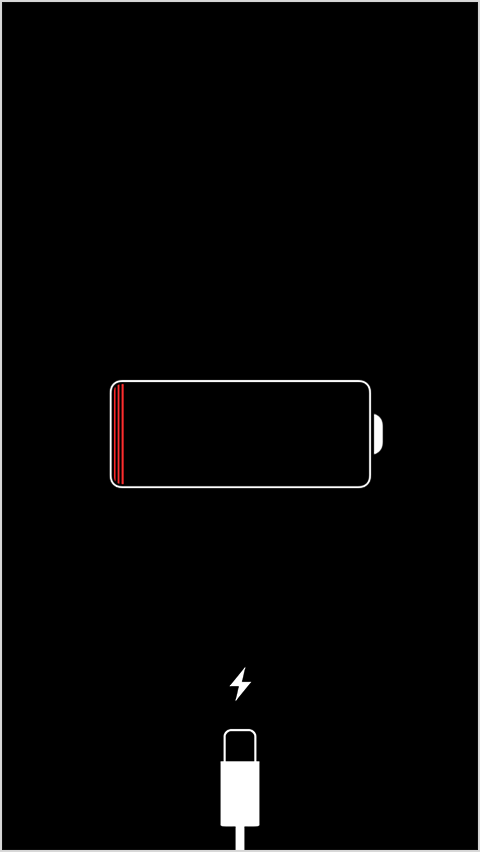Изображение низкого уровня заряда аккумулятора на экране устройства iPhone
